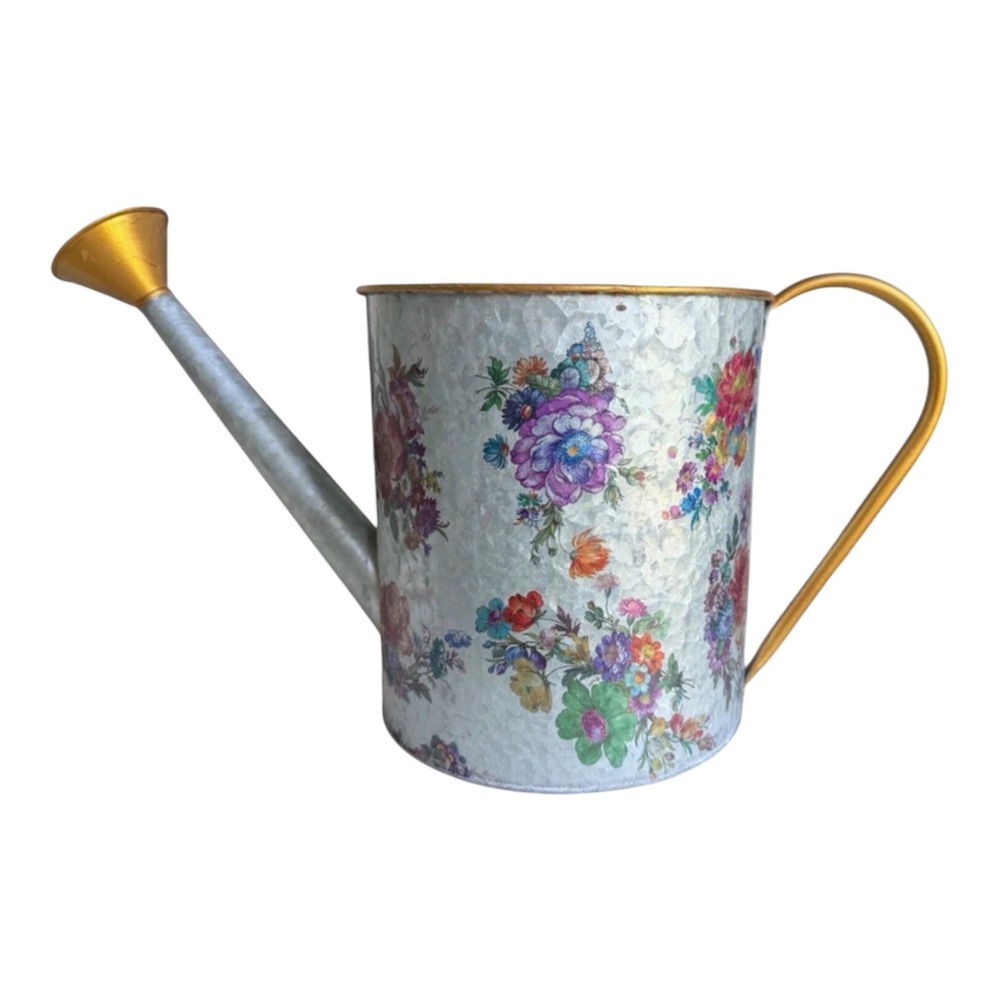MacKenzie-Childs Floral Galvanized Metal Watering Can Gold Handle Garden Decor